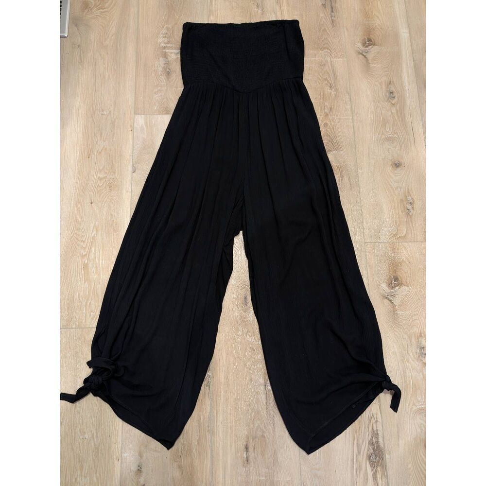City Chic Jumpsuit Smocked Black Strapless Plus 16 16W Boho Gypsy Pockets - Picture 5 of 15